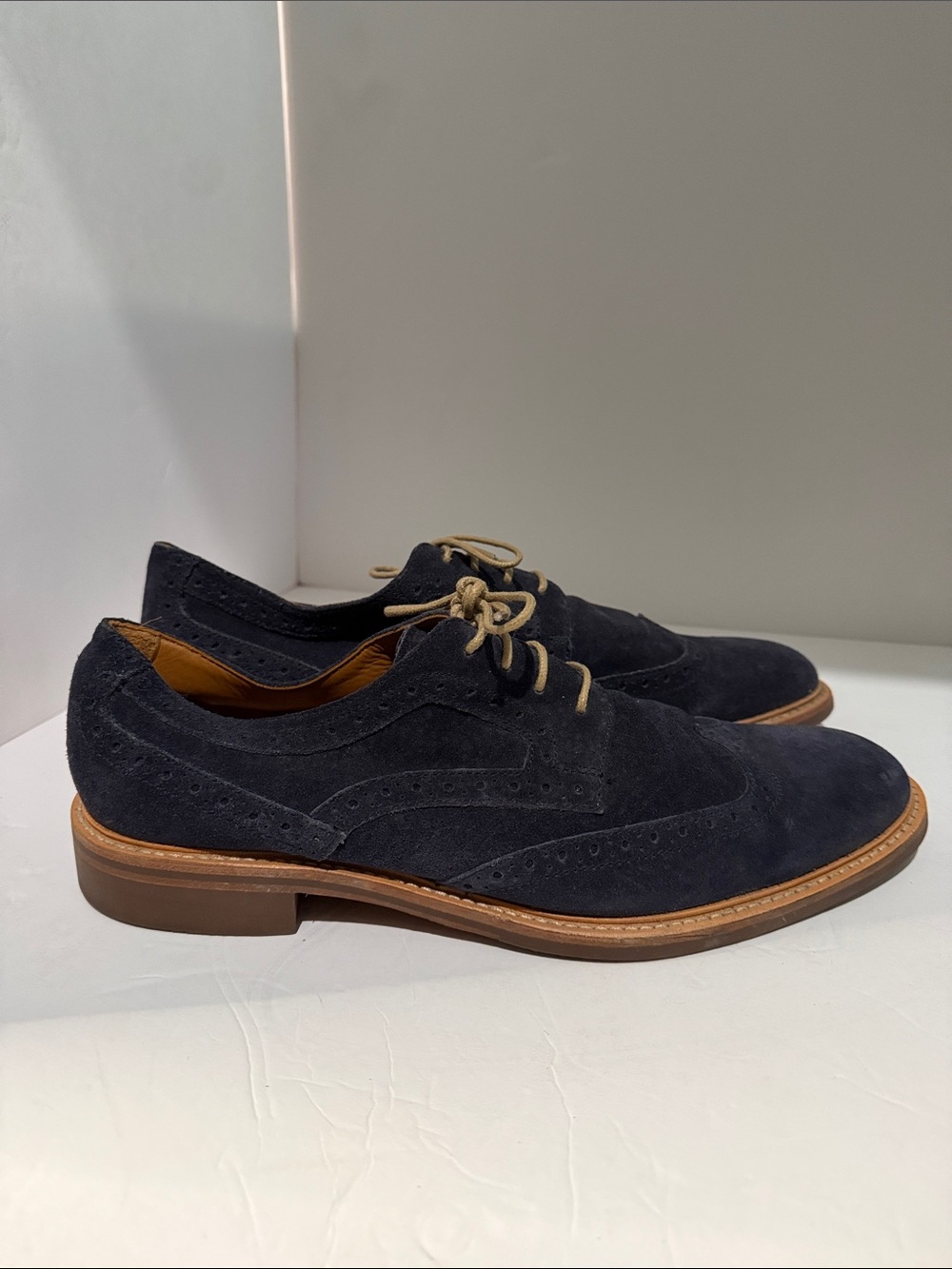 Gordon Rush Navy Suede Wingtip Derby with Tan Laces